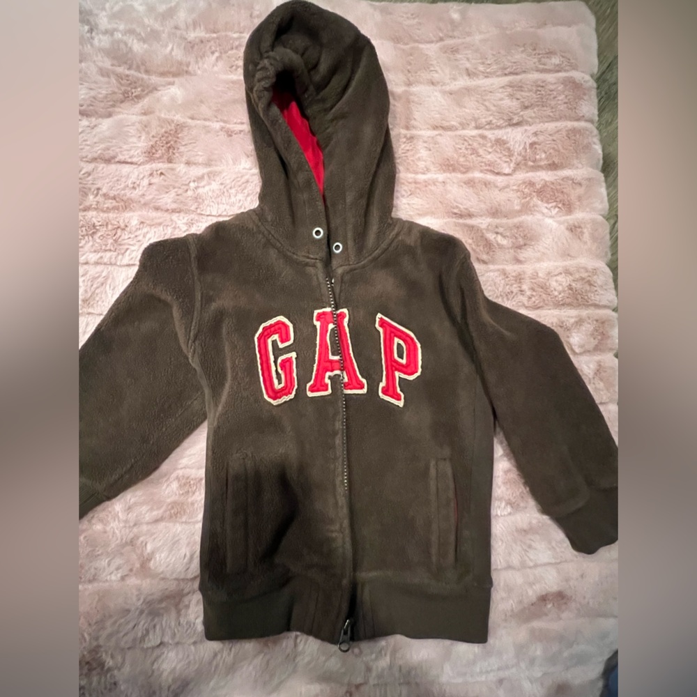 GAP Chocolate Brown Hoodie with Red Lettering